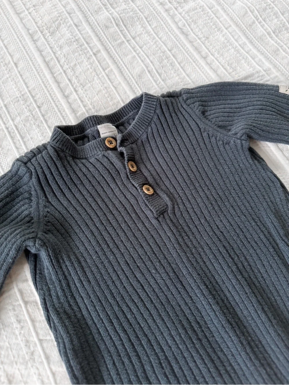 Carter’s Baby Boy Ribbed Knit One-Piece Romper Sweater Jumpsuit in Charcoal Navy